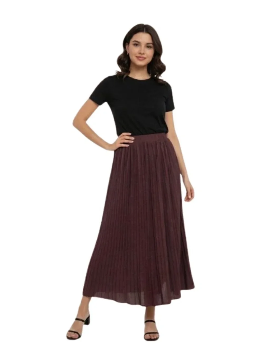 Pleione Burgundy Pleated Midi Skirt Quiet Luxury Dark Academia Small